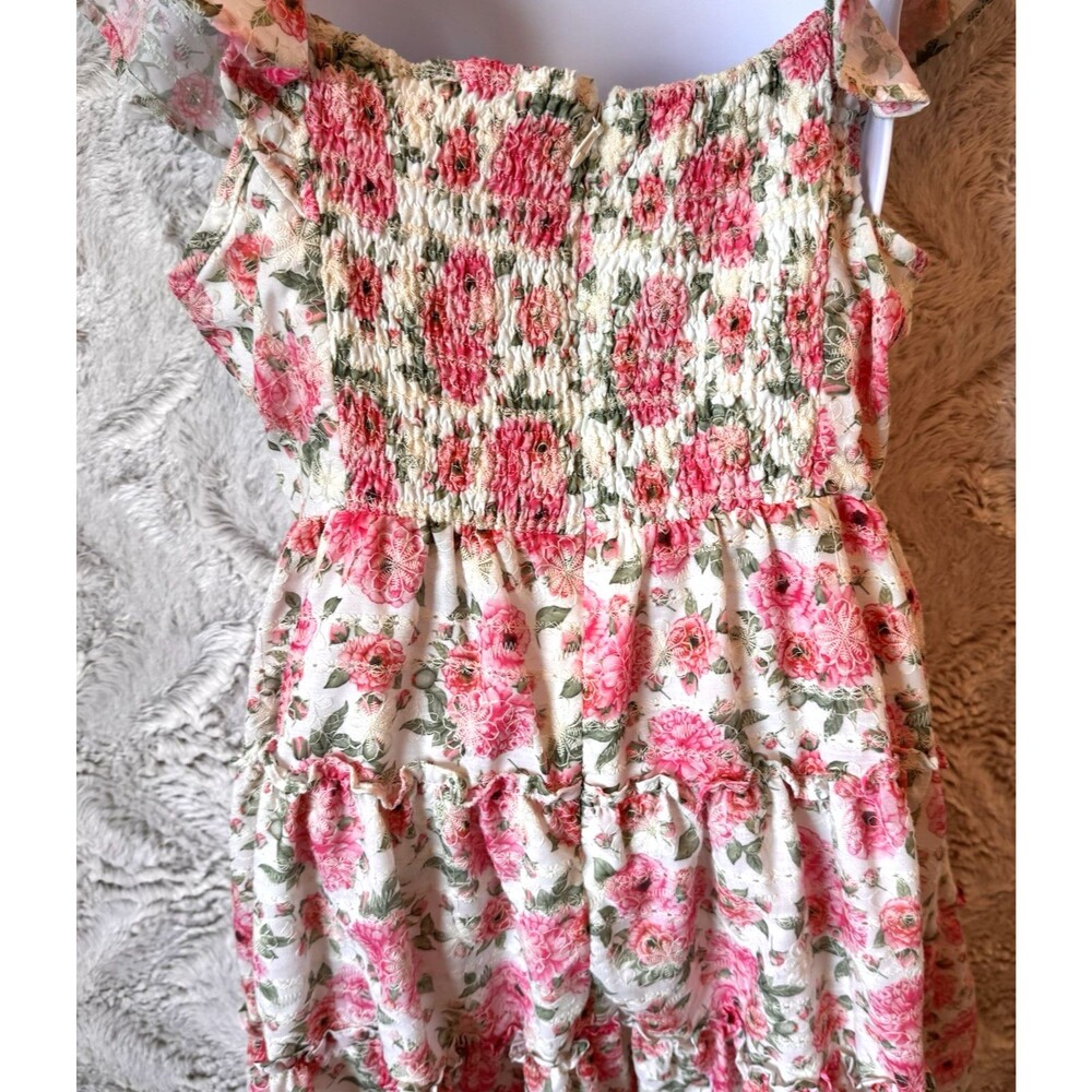 Just Me Dress Size Large Mini Floral Pink Lined Cottagecore Flutter Sleeve - Picture 9 of 16